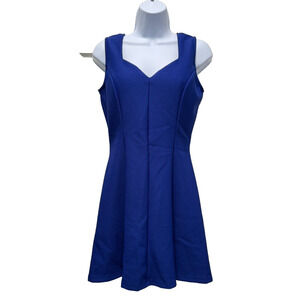Alt. b Blue Knit Skater Dress L Large Sleeveless Built-in Bra Mini Fit  Flare